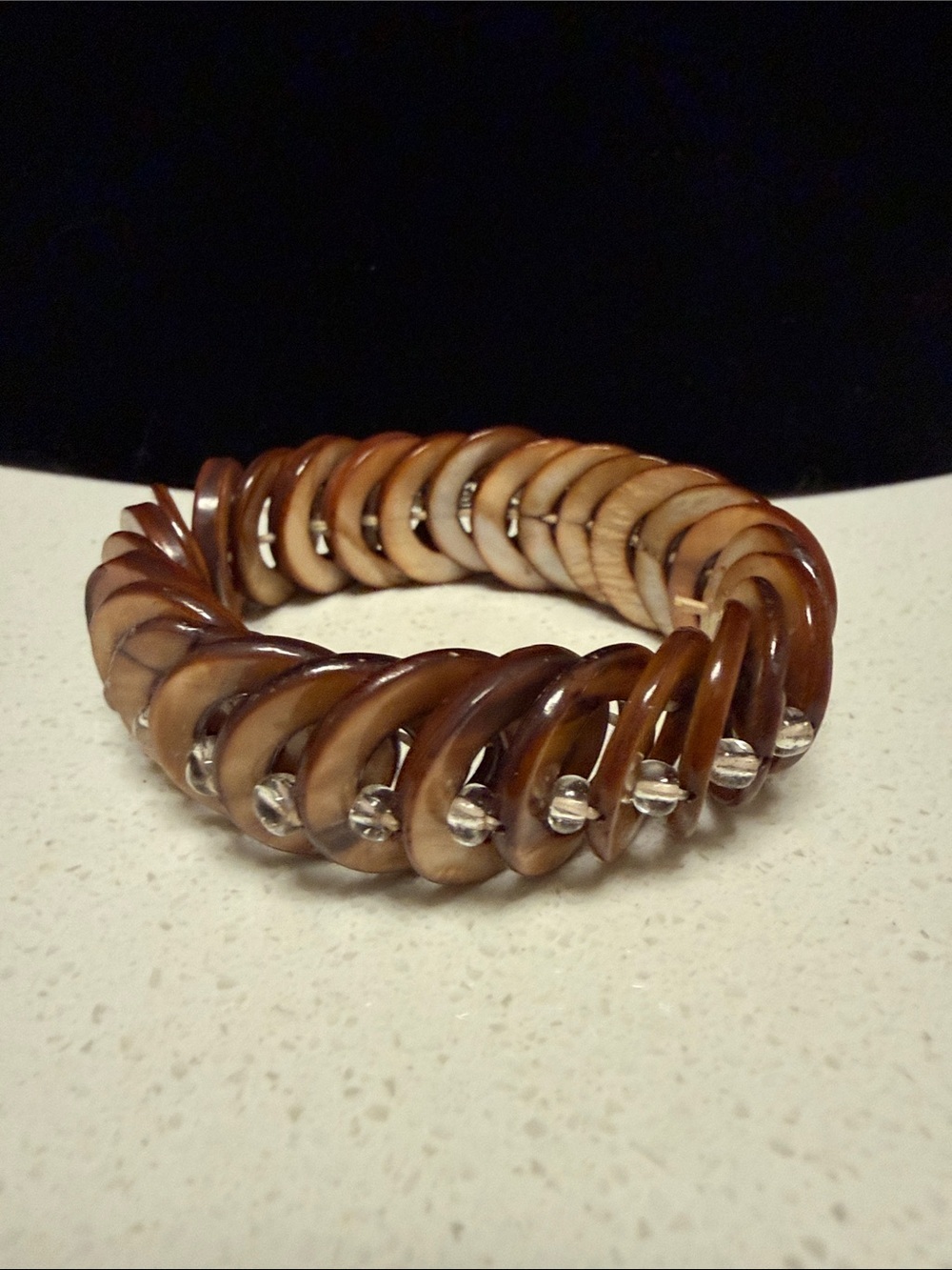 Vintage Stretchy Bracelet Dyed Abalone Shells Rings Beads Boho